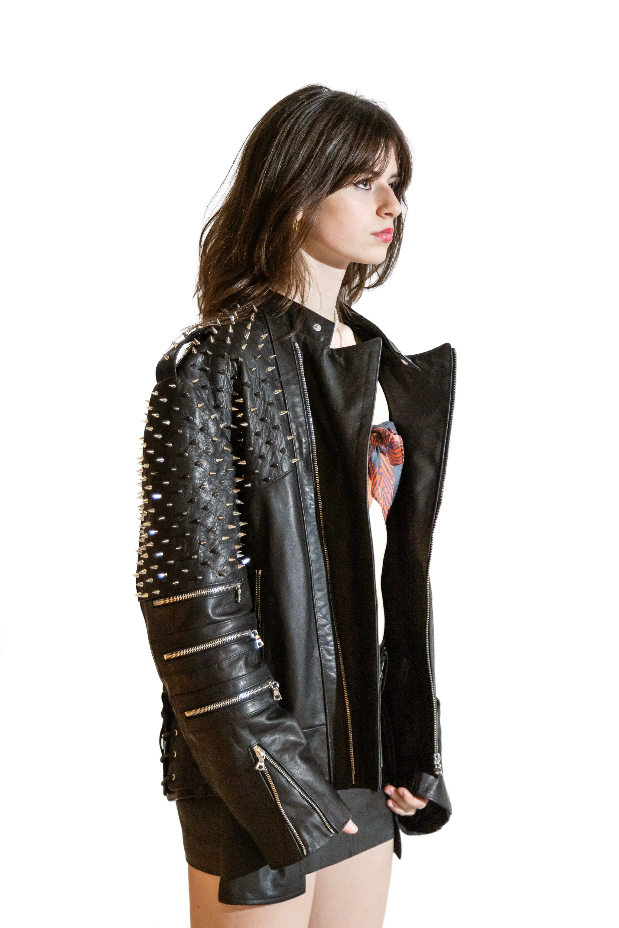 Nominal London Black Leather Studded Biker Jacket - Feminine Styling