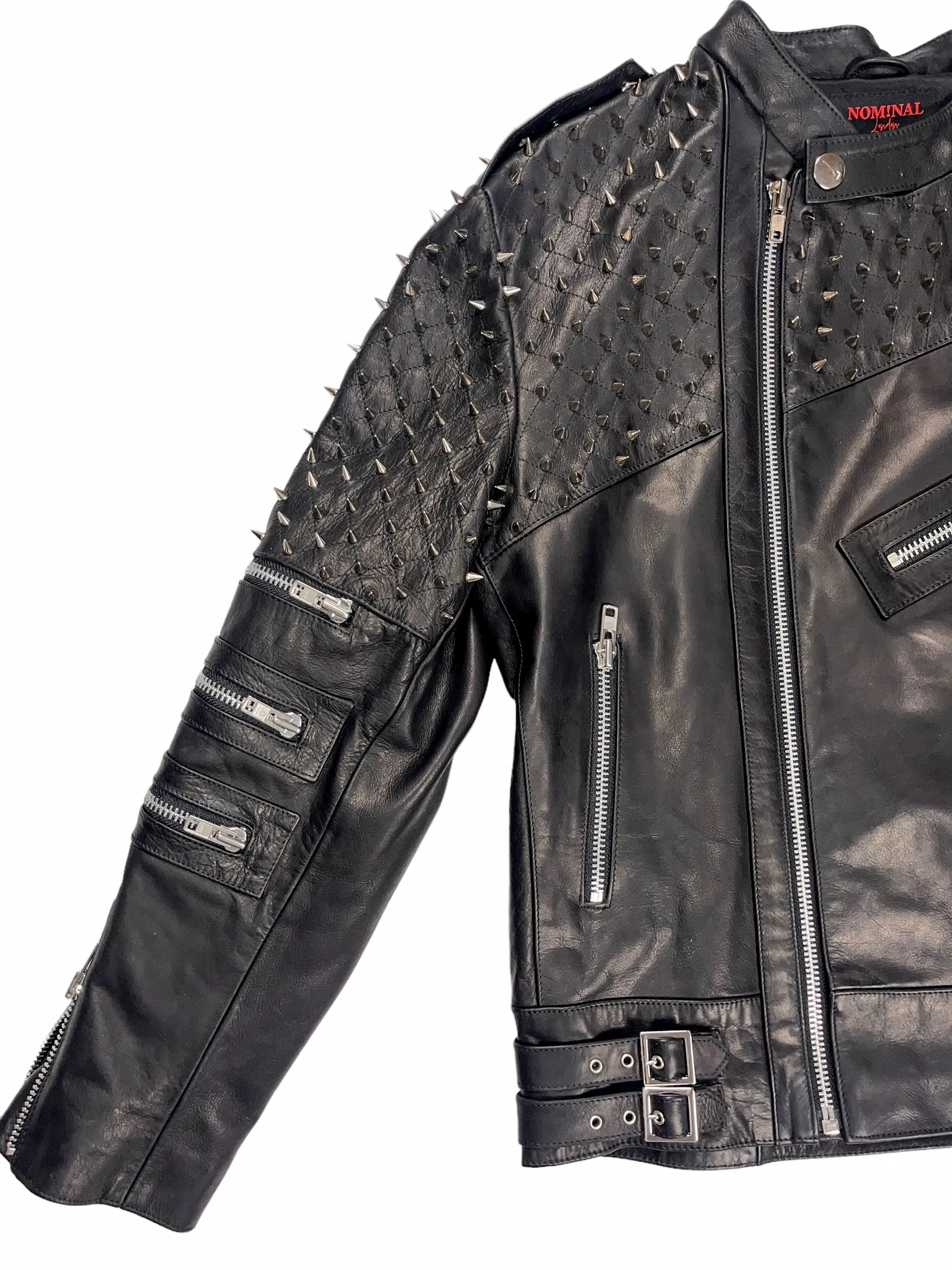 Nominal London Black Leather Studded Biker Jacket - Feminine Styling