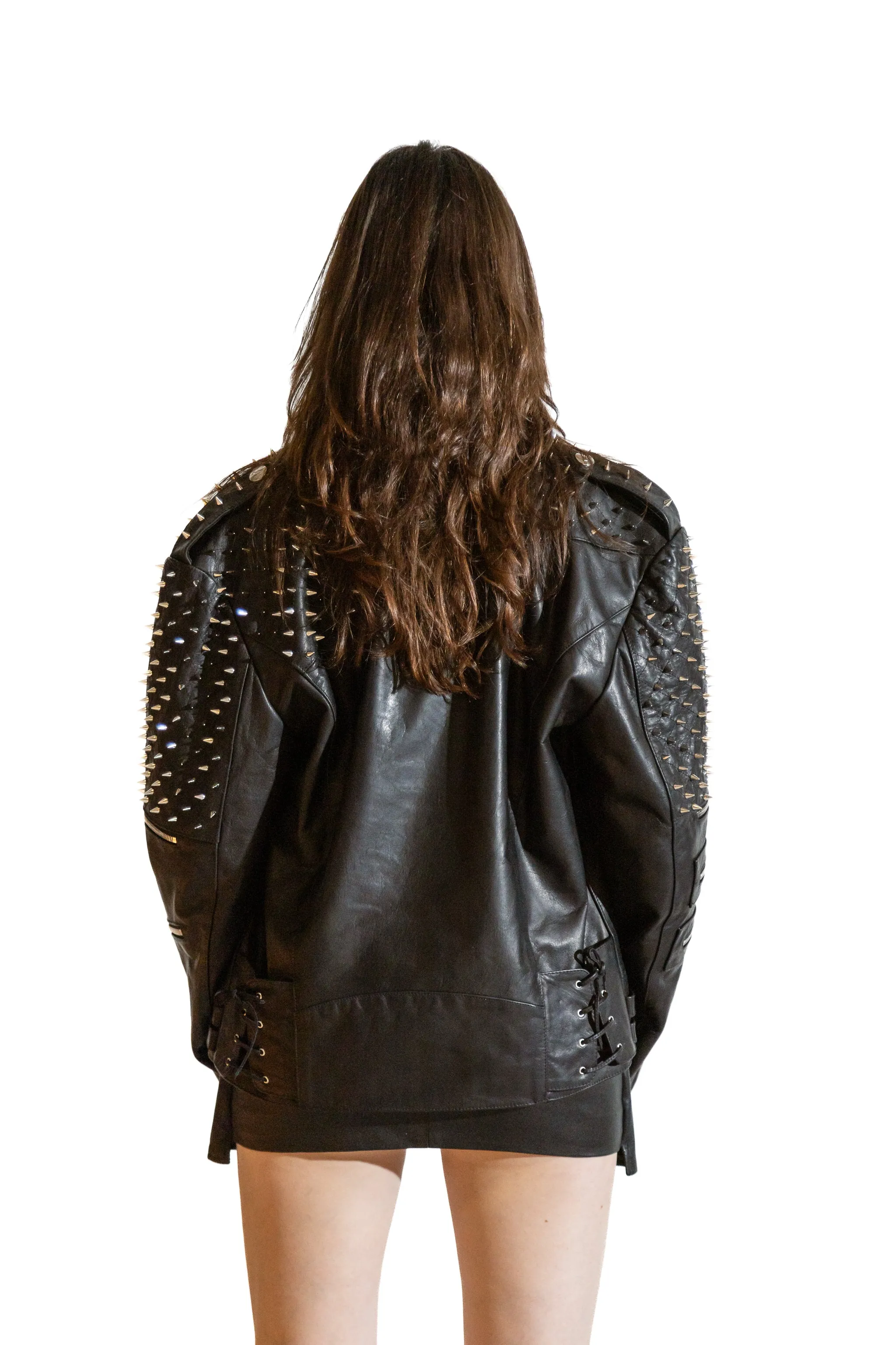 Nominal London Black Leather Studded Biker Jacket - Feminine Styling