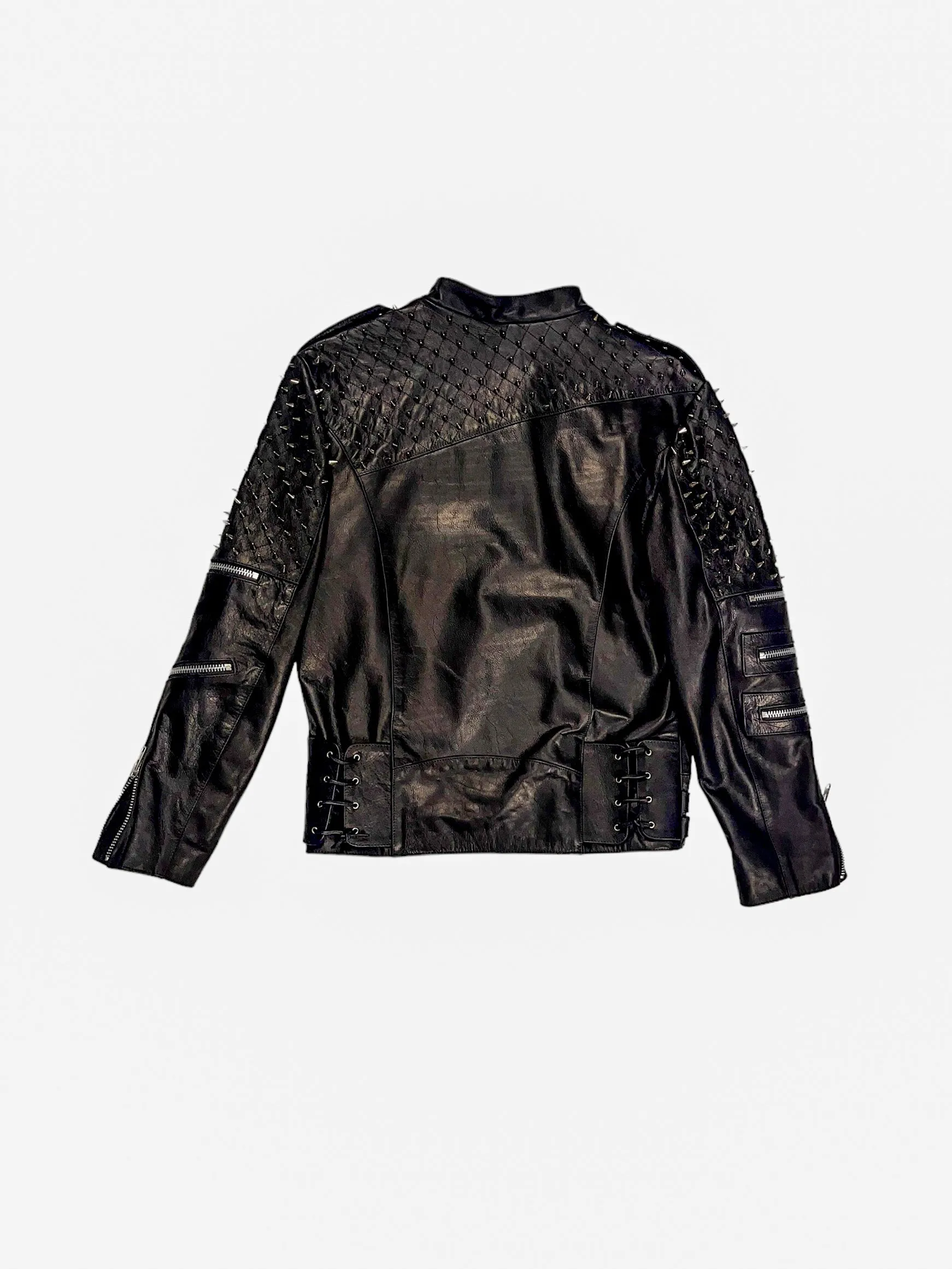 Nominal London Black Leather Studded Biker Jacket - Feminine Styling