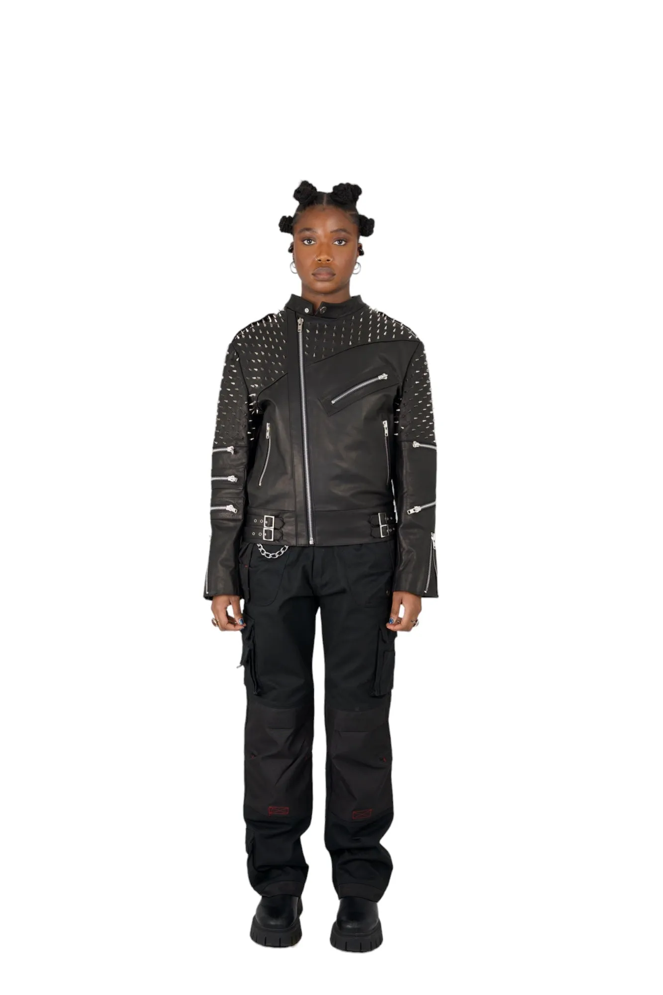 Nominal London Black Leather Studded Biker Jacket - Feminine Styling