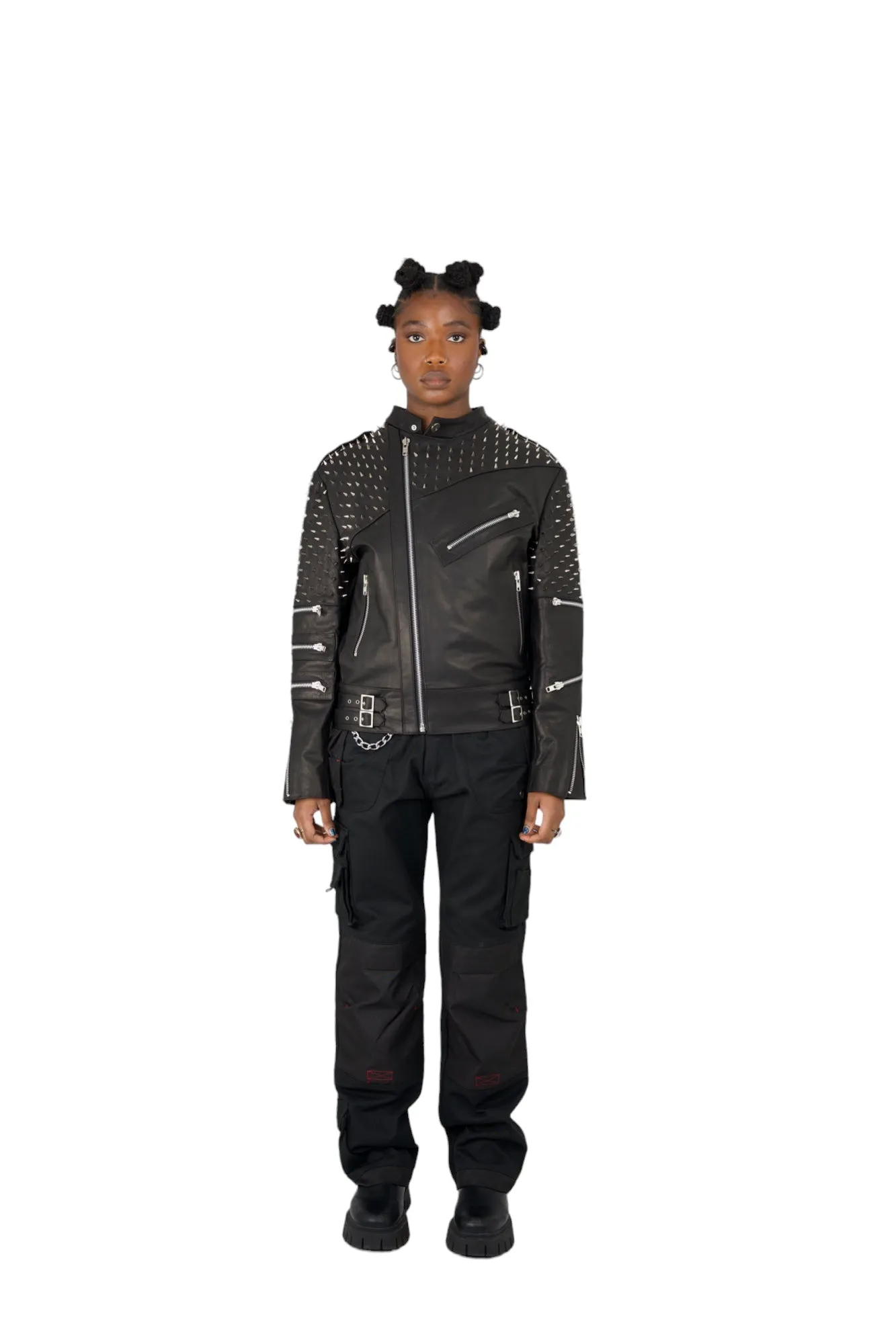 Nominal London Black Leather Studded Biker Jacket - Feminine Styling