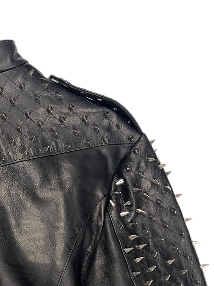 Nominal London Black Leather Studded Biker Jacket - Feminine Styling