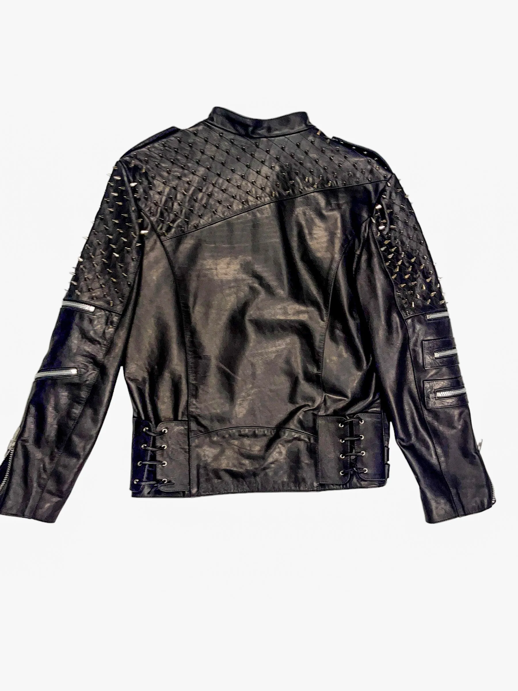 Nominal London Black Leather Studded Biker Jacket - Feminine Styling