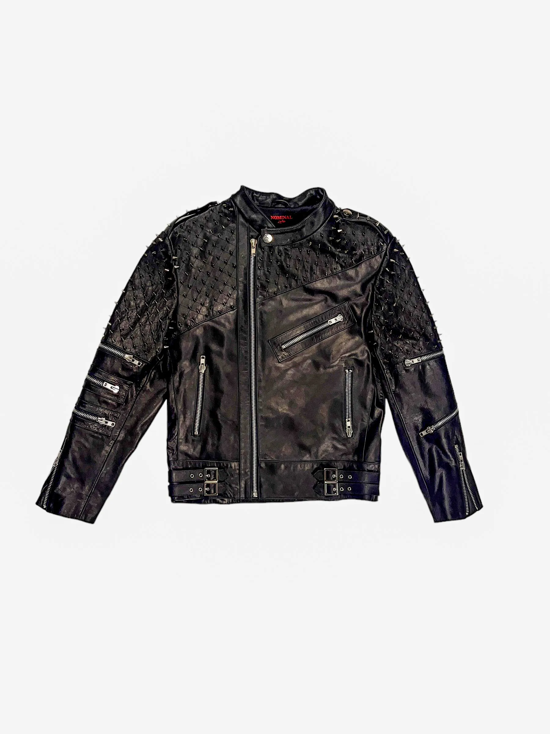 Nominal London Black Leather Studded Biker Jacket - Feminine Styling