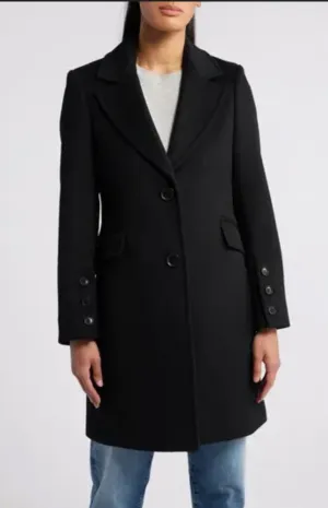 NWT Sam Edelman Women's Reefer Wool Blend Twill Pea Coat, Black, Size 6