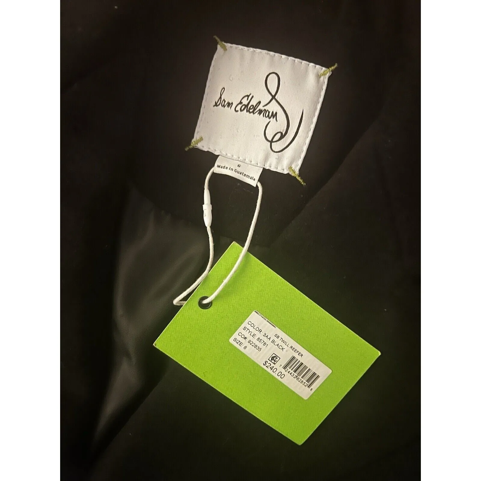 NWT Sam Edelman Women's Reefer Wool Blend Twill Pea Coat, Black, Size 6