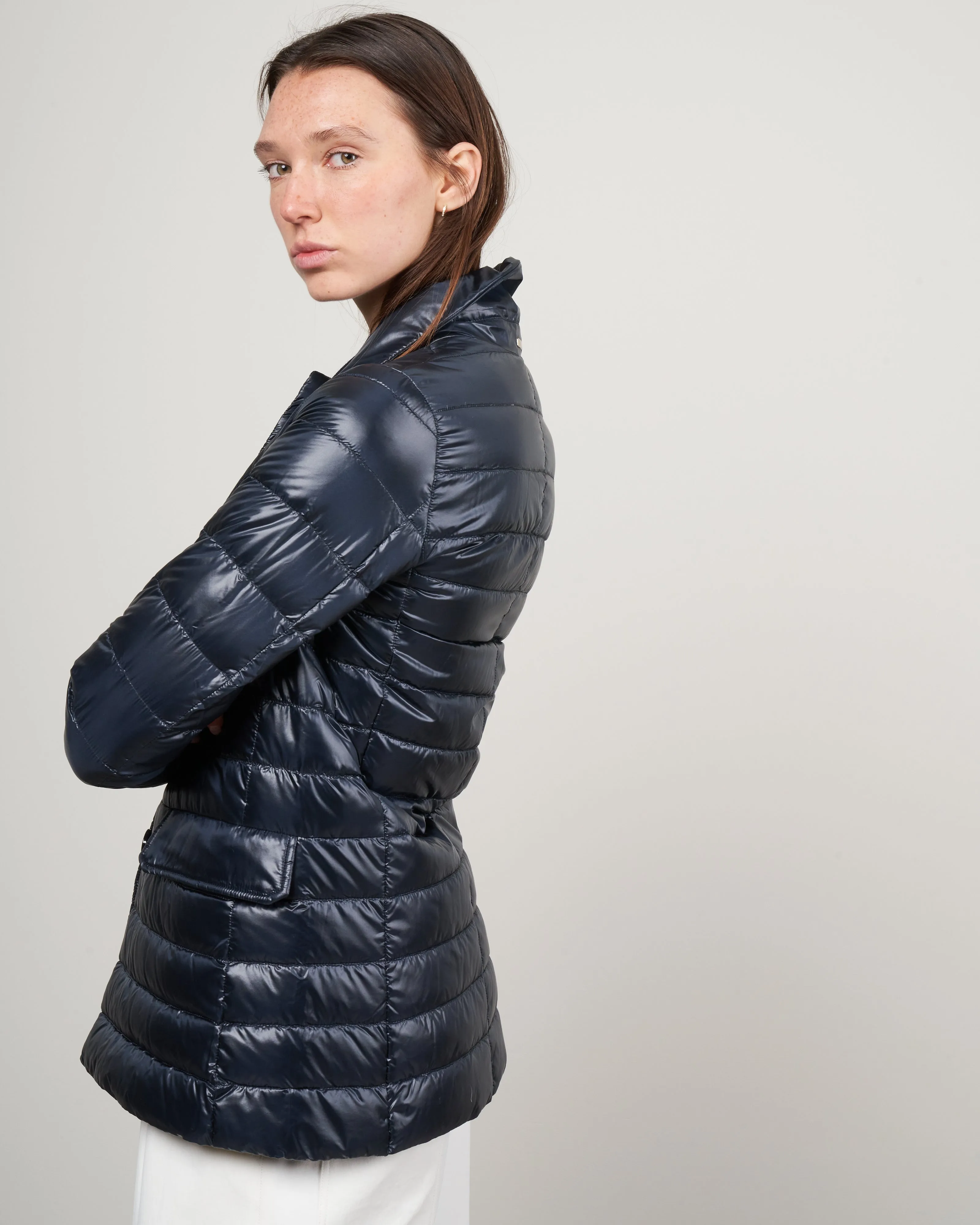 nylon ultralight boyfriend down blazer - navy