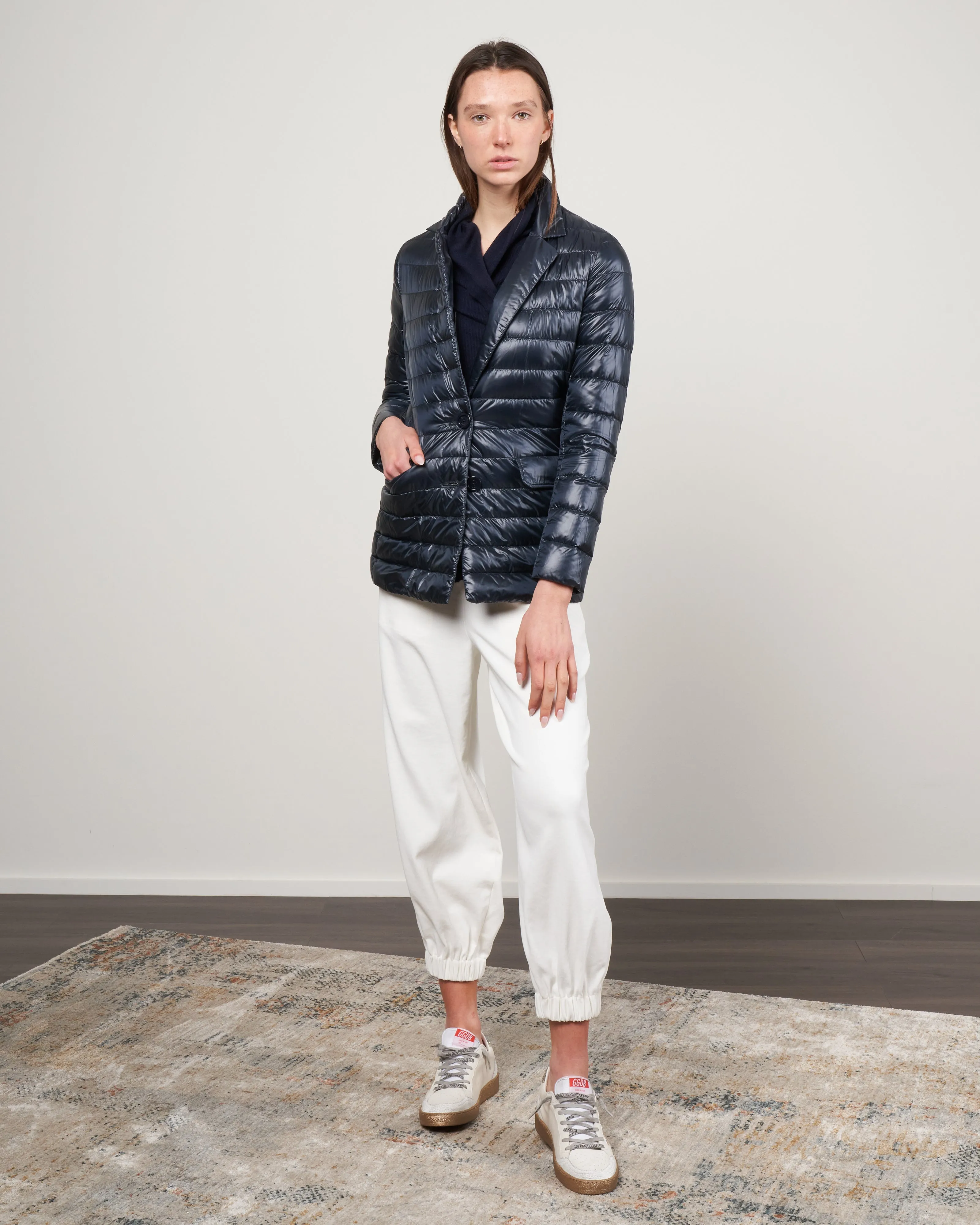 nylon ultralight boyfriend down blazer - navy