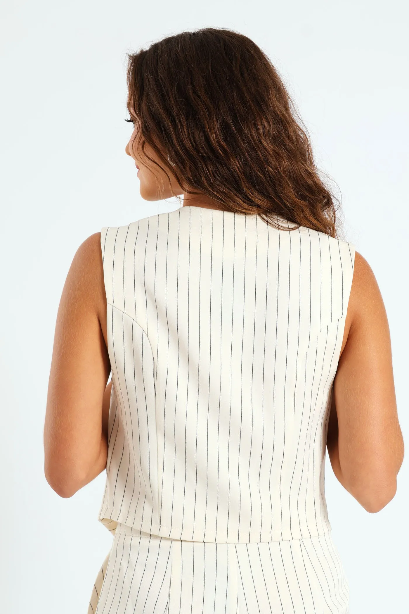 Panelled Pin Stripe Waistcoat - Cream