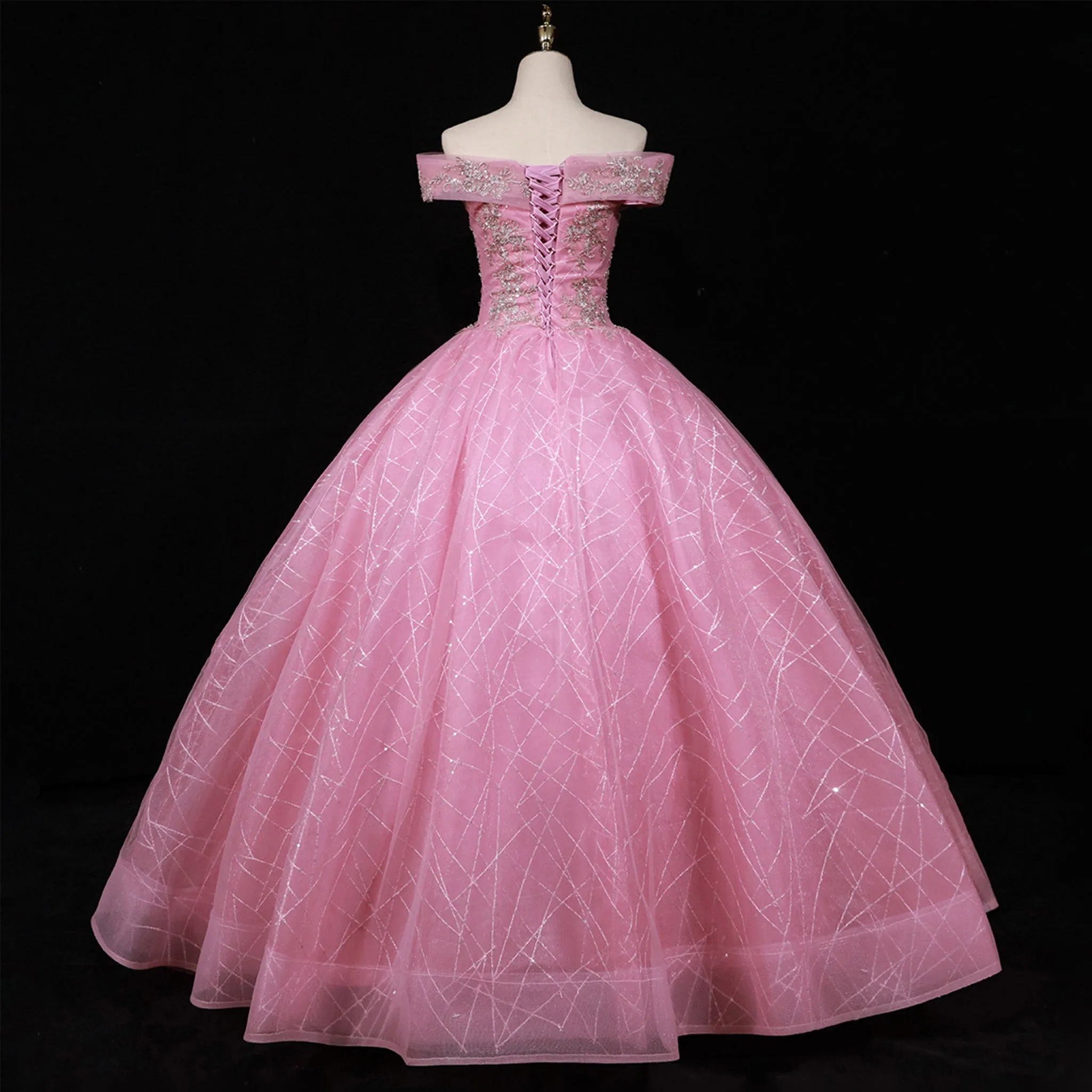 Pink Off Shoulder Quinceanera Dress Ball Gown Formal Dress