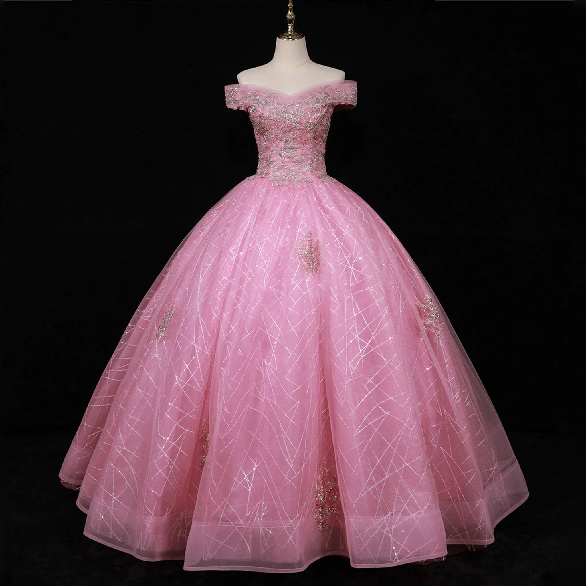 Pink Off Shoulder Quinceanera Dress Ball Gown Formal Dress