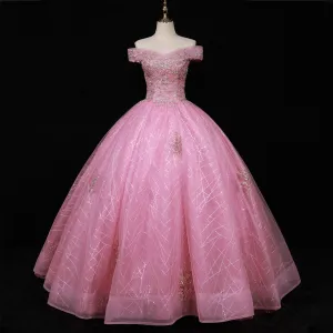 Pink Off Shoulder Quinceanera Dress Ball Gown Formal Dress