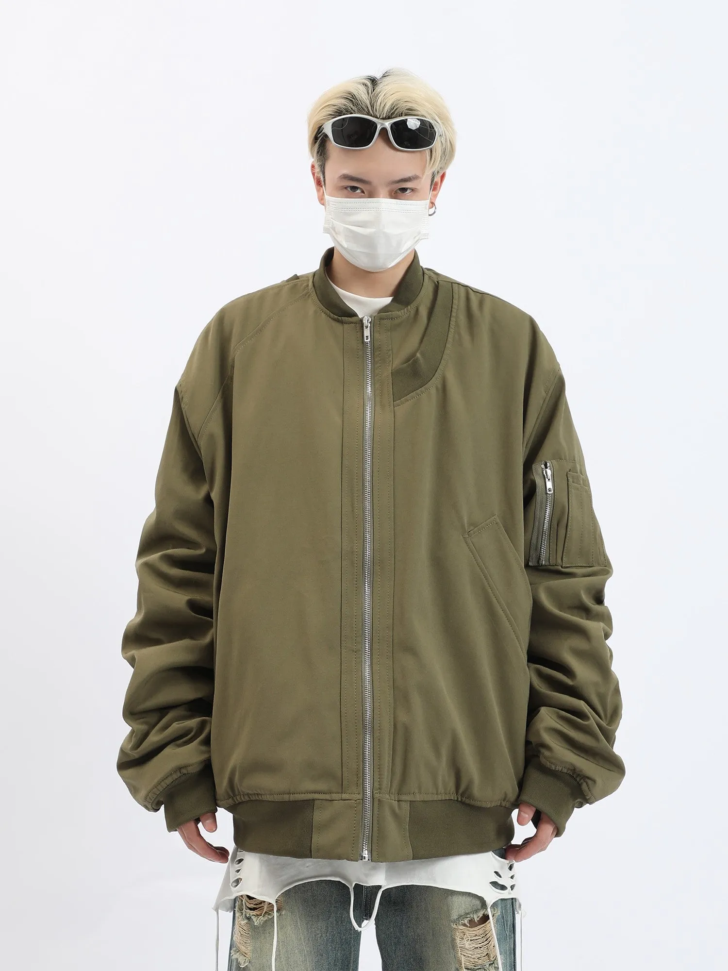 Pleated Bomber Jacket