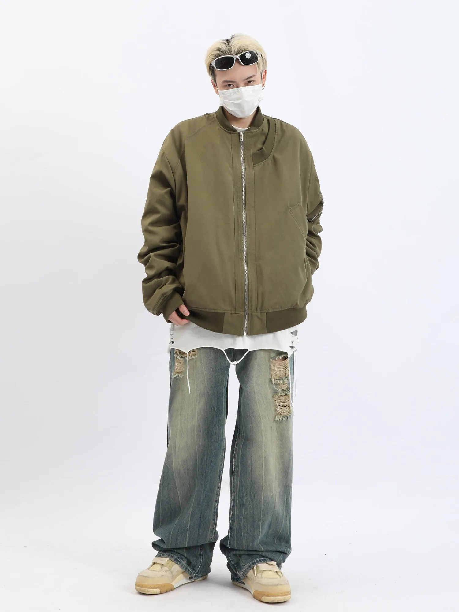 Pleated Bomber Jacket