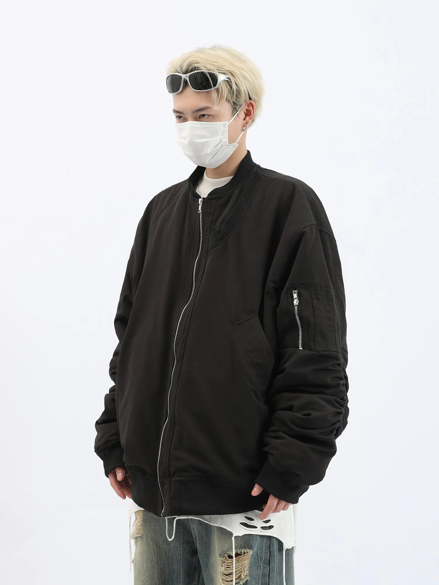 Pleated Bomber Jacket