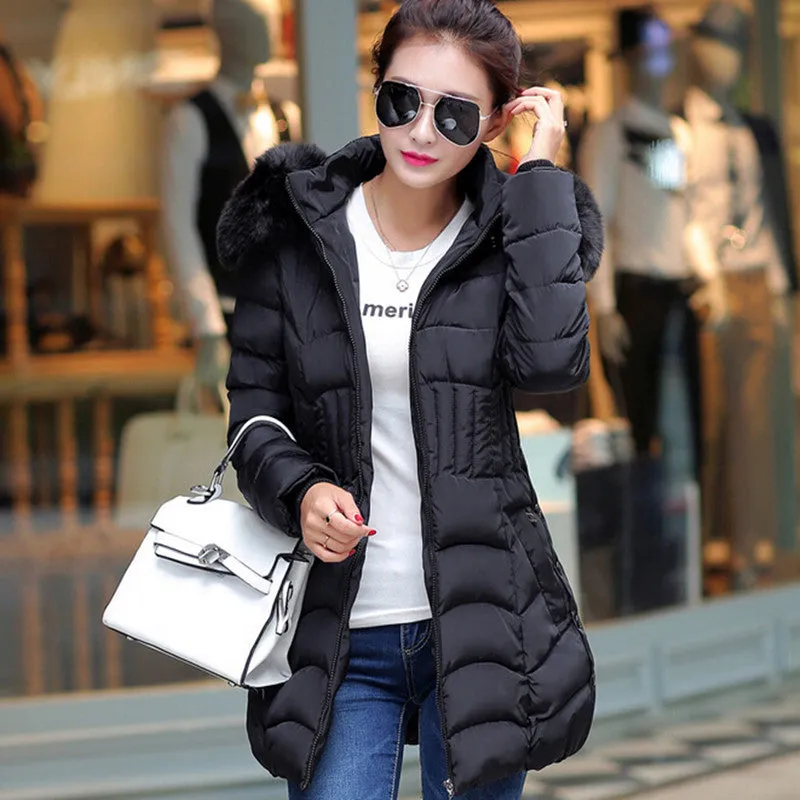 Plus Size Warm Down & Parkas Long Sleeve Button Zipper Long Style Outwear Thick Winter Jacket Women Coat
