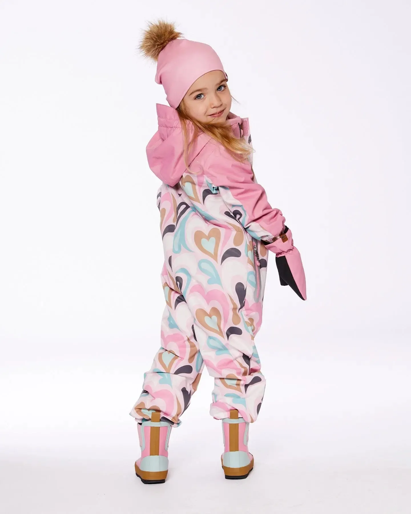 Printed Mid-Season One-Piece Outerwear Light Pink With Hearts