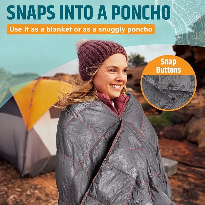 Puffy Camping Blanket Packable Vegan (Down Alternative) Compact Lightweight XL Blankets for Outdoor Cold Weather Backpacking Hiking Travel Stadium - Water-Resistant