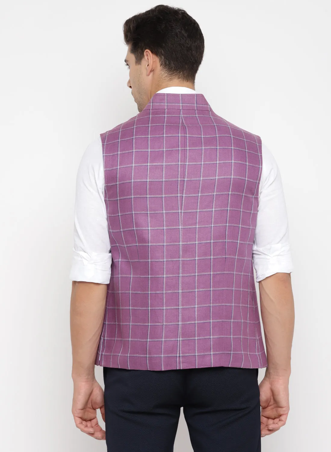 Purple Linen Check Nehru Jacket