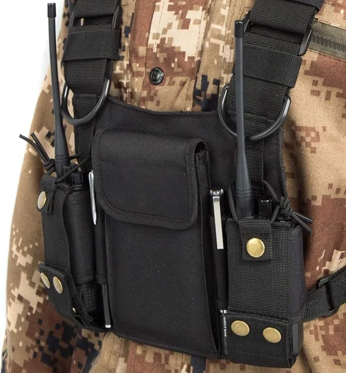 Radio Shoulder Holster Chest Harness Holder Vest Rig for Two Way Radio Chest Front Pack Pouch Walkie Talkie Case with Front Pouches for Kenwood Arcshell Retevis Baofeng UV-5R F8HP UV-82