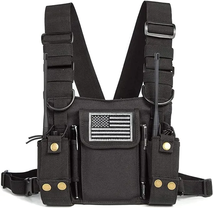 Radio Shoulder Holster Chest Harness Holder Vest Rig for Two Way Radio Chest Front Pack Pouch Walkie Talkie Case with Front Pouches for Kenwood Arcshell Retevis Baofeng UV-5R F8HP UV-82
