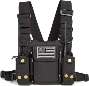 Radio Shoulder Holster Chest Harness Holder Vest Rig for Two Way Radio Chest Front Pack Pouch Walkie Talkie Case with Front Pouches for Kenwood Arcshell Retevis Baofeng UV-5R F8HP UV-82