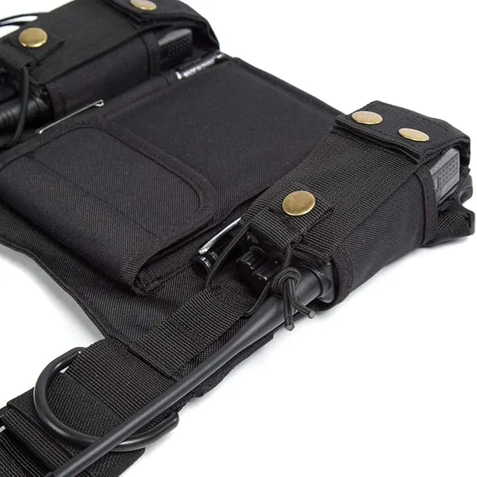 Radio Shoulder Holster Chest Harness Holder Vest Rig for Two Way Radio Chest Front Pack Pouch Walkie Talkie Case with Front Pouches for Kenwood Arcshell Retevis Baofeng UV-5R F8HP UV-82