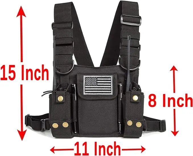 Radio Shoulder Holster Chest Harness Holder Vest Rig for Two Way Radio Chest Front Pack Pouch Walkie Talkie Case with Front Pouches for Kenwood Arcshell Retevis Baofeng UV-5R F8HP UV-82