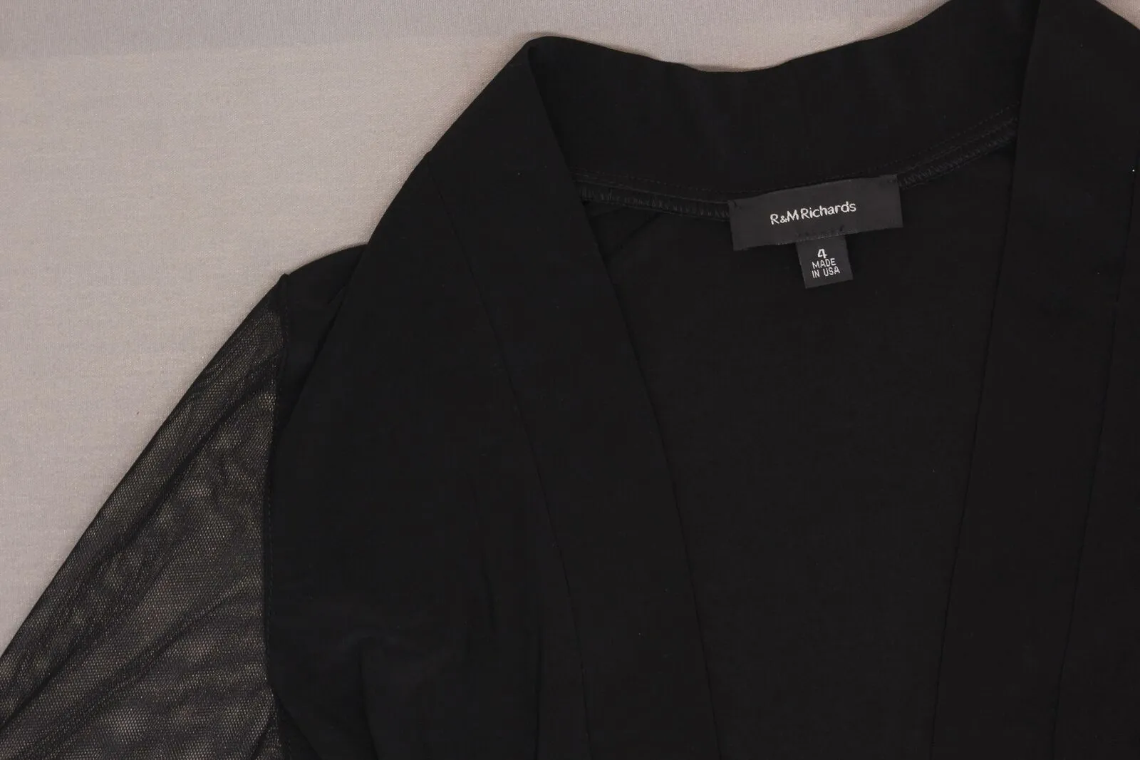 R&M Richards Women's Open Front Mesh 3/4 Sleeve Jacket Black 4