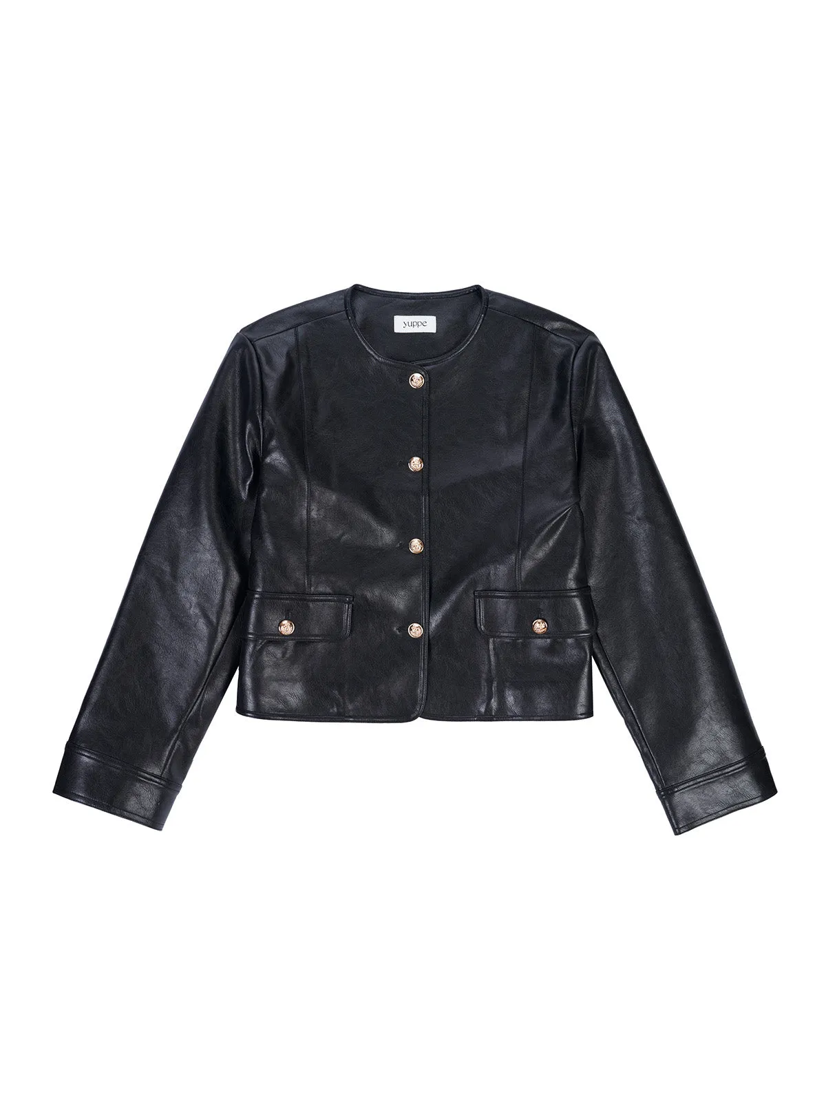 ROUND LEATHER JACKET_BLACK