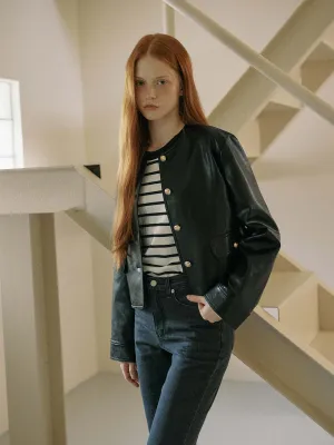ROUND LEATHER JACKET_BLACK