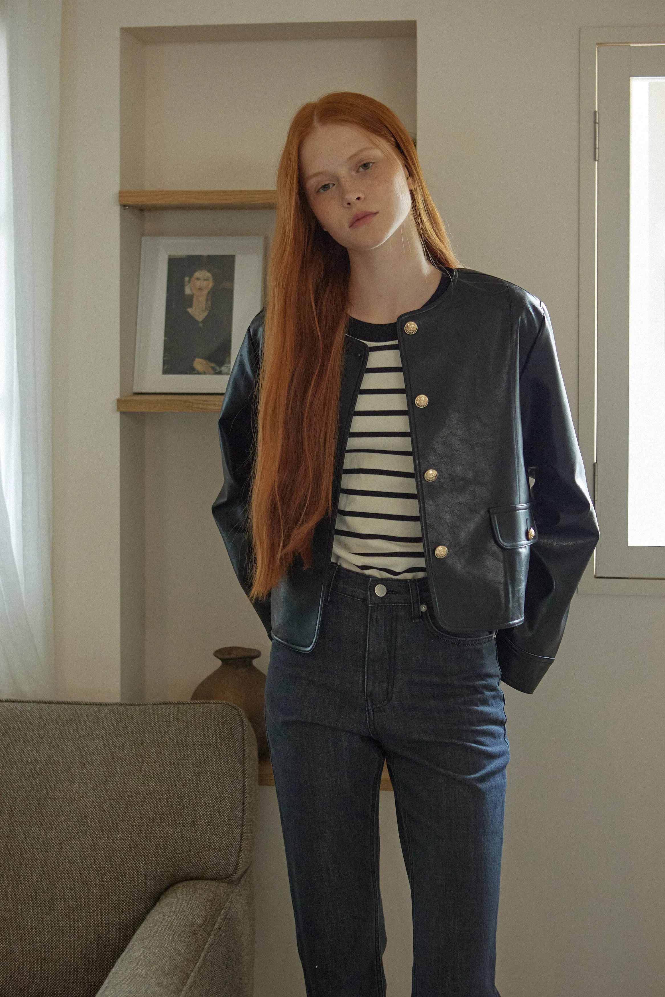 ROUND LEATHER JACKET_BLACK