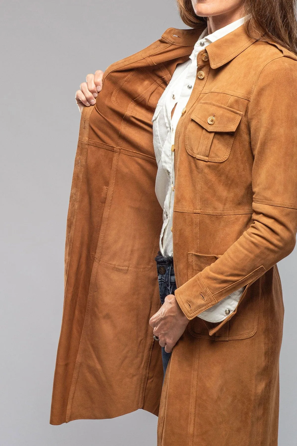 Savannah Long Leather Tunic In Tobacco