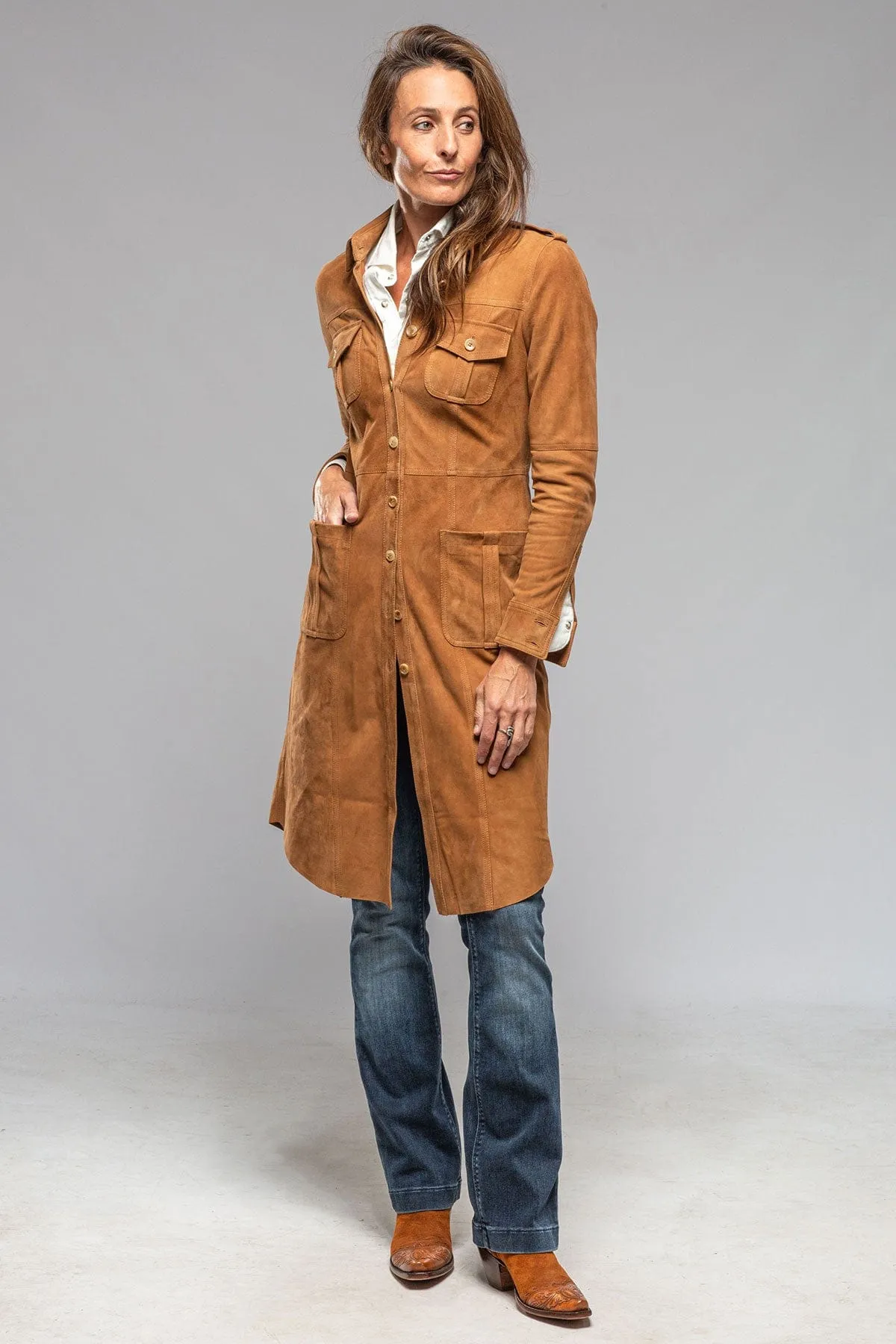 Savannah Long Leather Tunic In Tobacco
