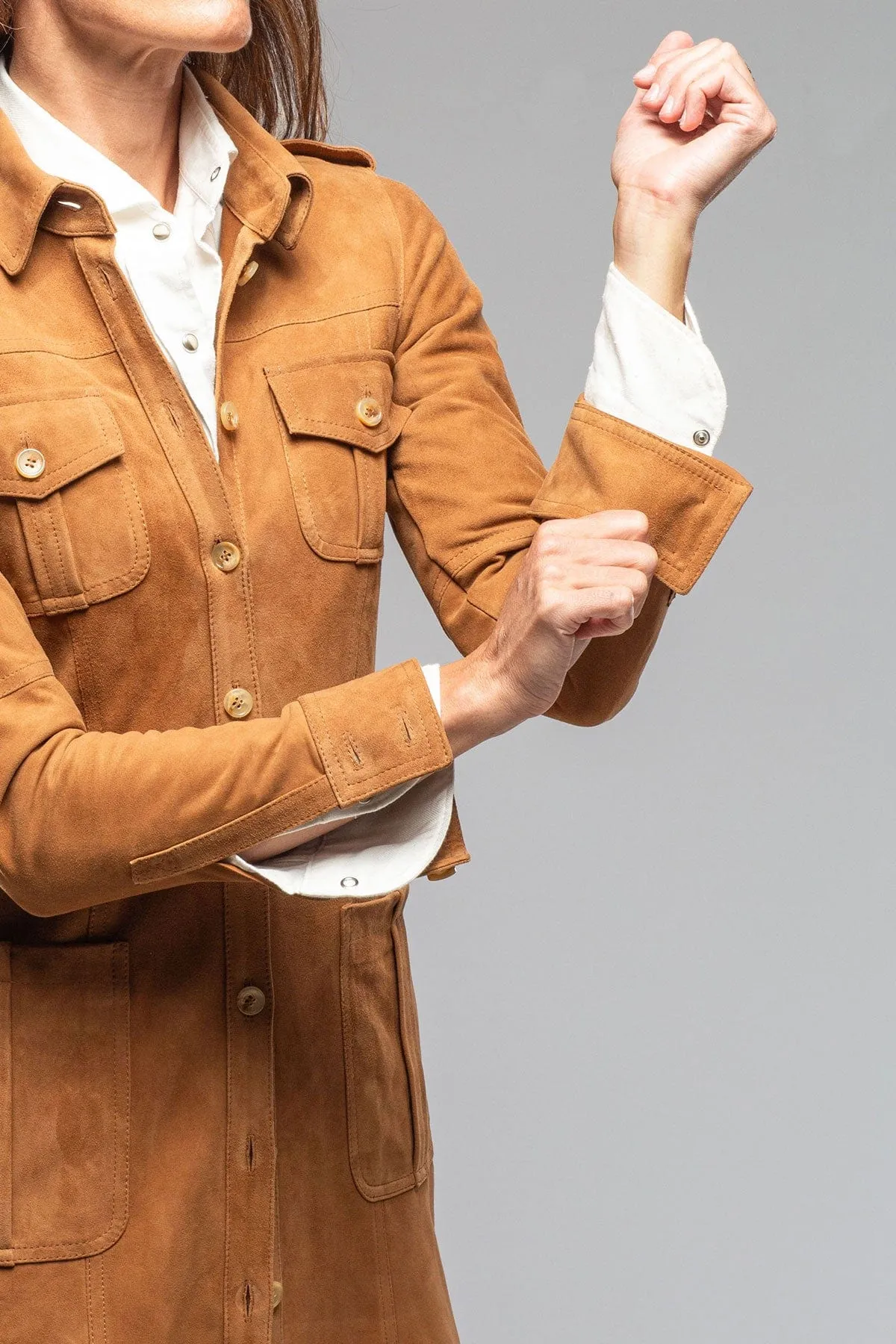 Savannah Long Leather Tunic In Tobacco