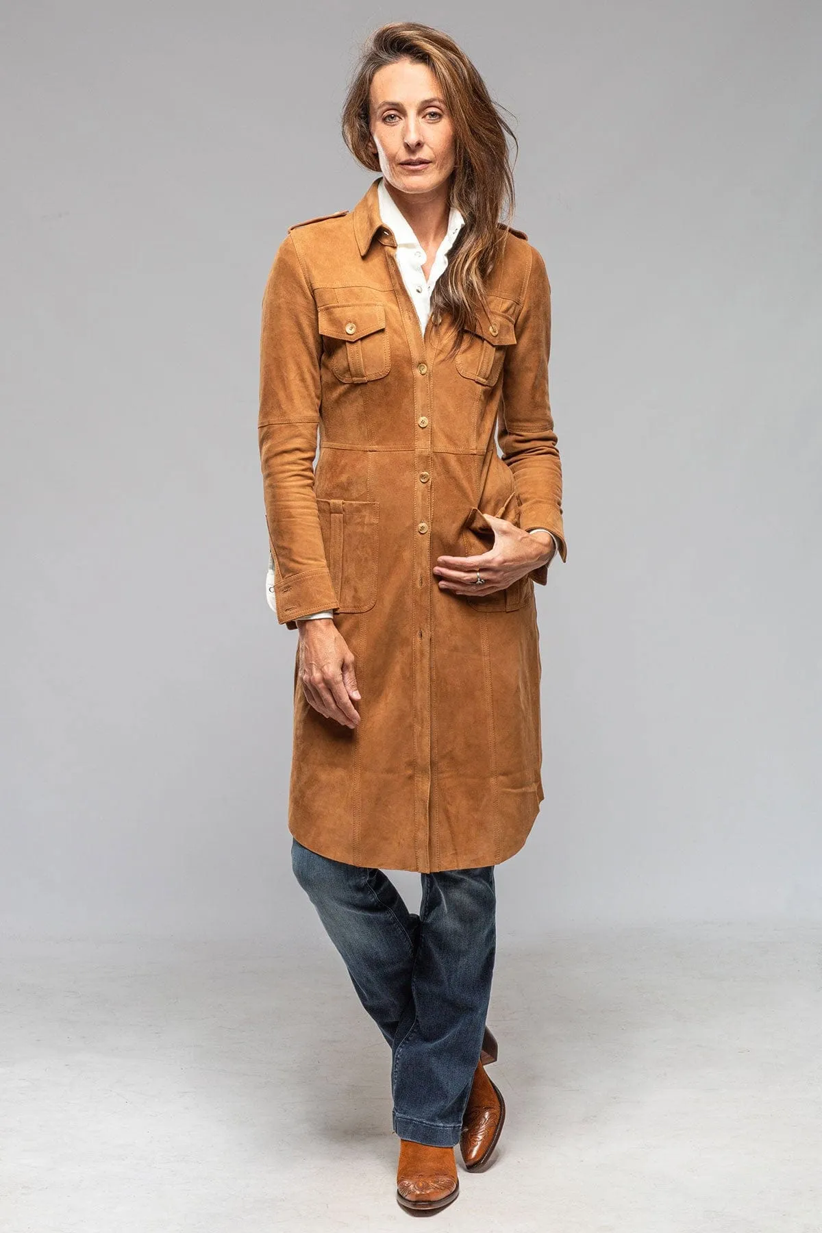 Savannah Long Leather Tunic In Tobacco