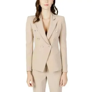 Silence Women Beige Blazer with Lapel Collar and Front Pockets