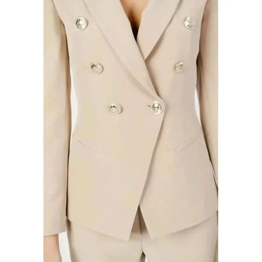 Silence Women Beige Blazer with Lapel Collar and Front Pockets