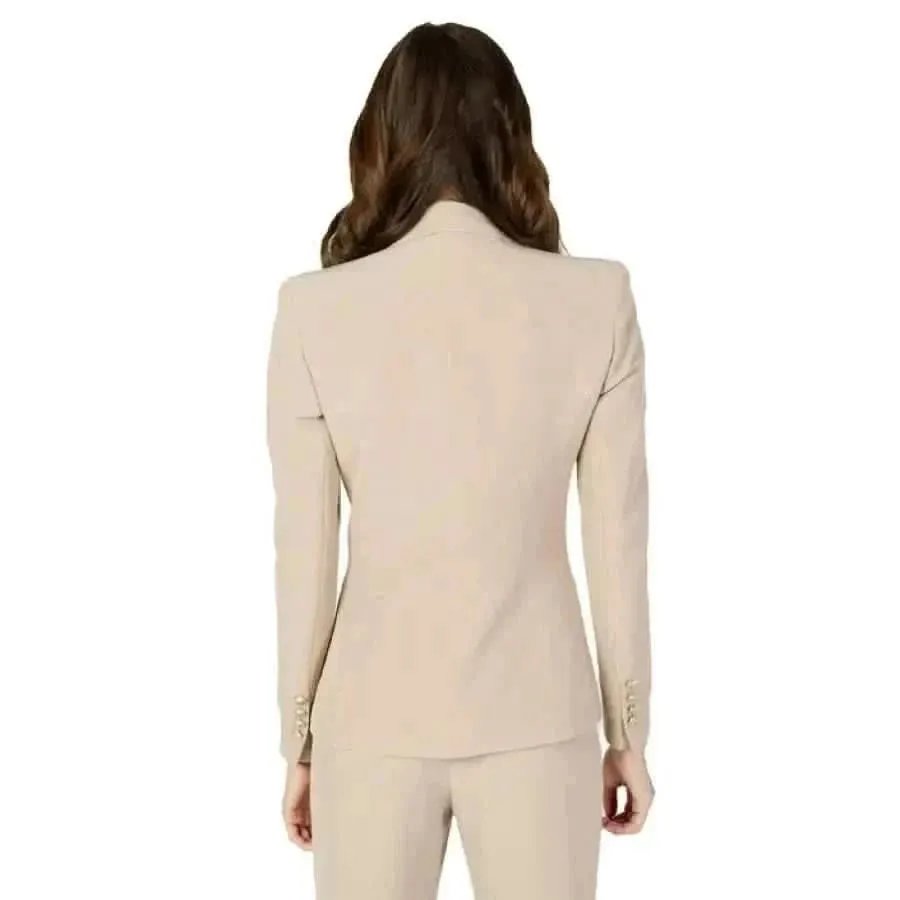 Silence Women Beige Blazer with Lapel Collar and Front Pockets