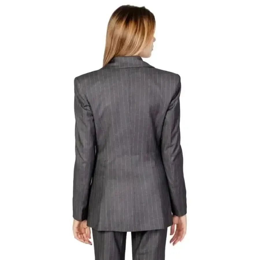 Silence Women Blazer Grey with Buttons and Lapel Collar