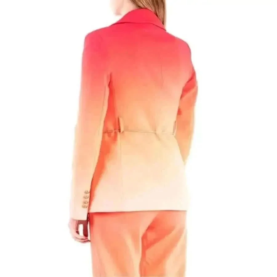 Silence Women Orange Blazer with Buttons and Lapel Collar