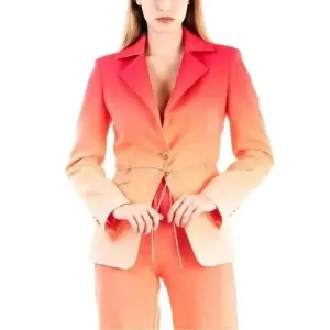 Silence Women Orange Blazer with Buttons and Lapel Collar