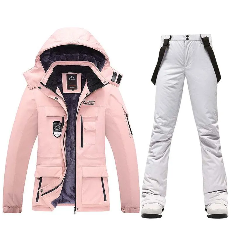 Ski Suits Women's Winter Fleece Ski Jackets and Strap Pants