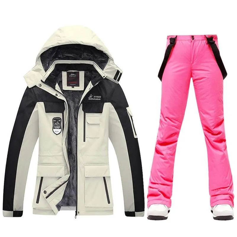 Ski Suits Women's Winter Fleece Ski Jackets and Strap Pants