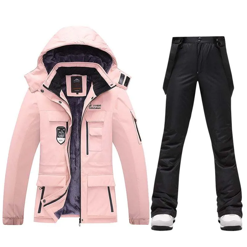 Ski Suits Women's Winter Fleece Ski Jackets and Strap Pants
