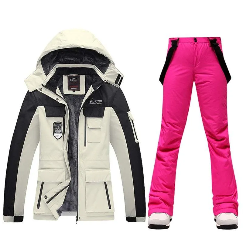 Ski Suits Women's Winter Fleece Ski Jackets and Strap Pants