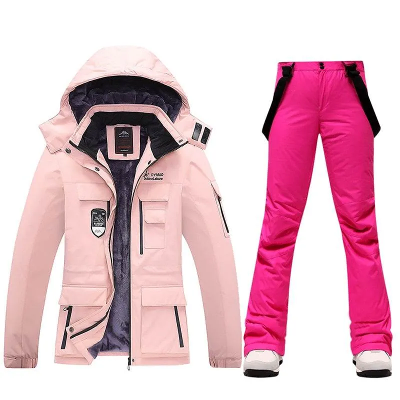 Ski Suits Women's Winter Fleece Ski Jackets and Strap Pants