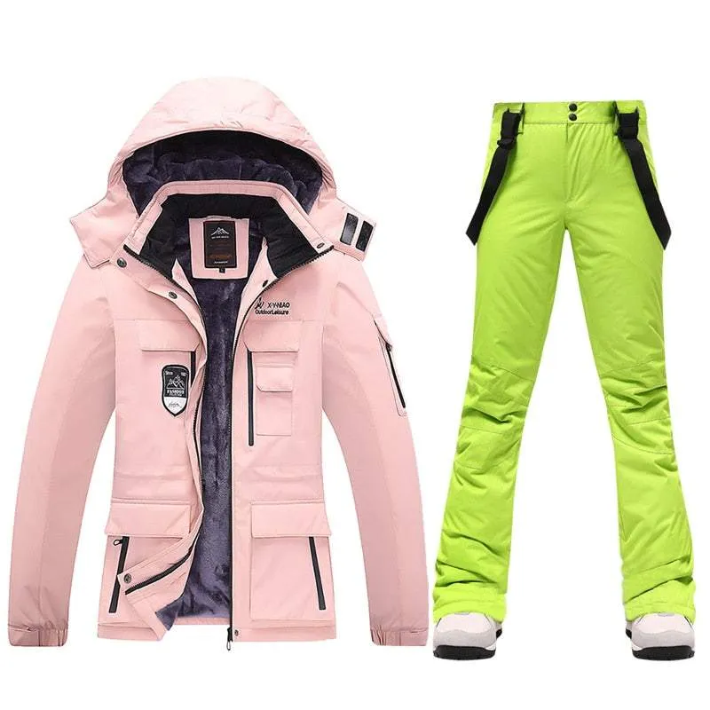 Ski Suits Women's Winter Fleece Ski Jackets and Strap Pants