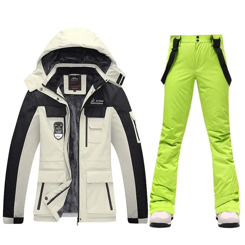 Ski Suits Women's Winter Fleece Ski Jackets and Strap Pants